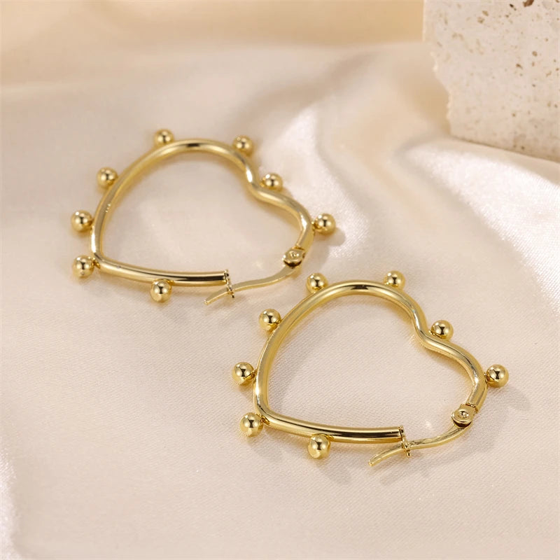 Valentine's Gift Romantic Stainless Steel Earrings Genuine Gold Plated Non Allergic Lover Heart Shape Hoop Earrings for Women