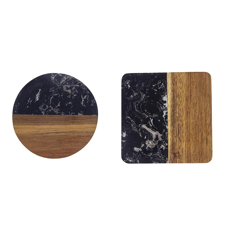 Coffee Table Desk Acacia White Black Marble Wood Round square Wooden coaster for Drinks with Holder