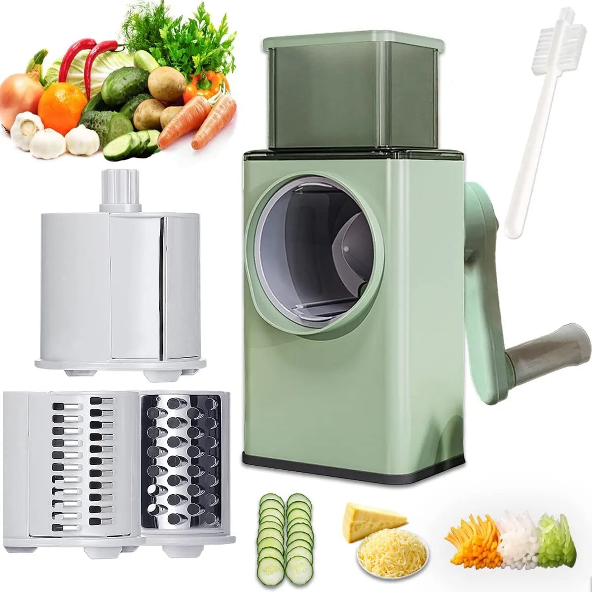 Kitchen 3 in 1 Manual Drum Rotary Cheese Grater Round Mandoline Vegetable Cutter/Slicer/Chopper Safe Food Grinder