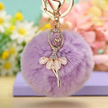 Cute Crystal Dance Ballet Girl Key Chain Originality Angel Rabbit Hair Ball Ladies Bag Jewelry