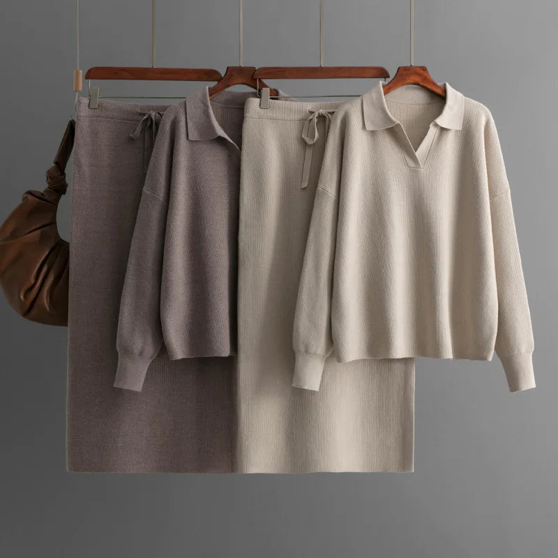 Boutique Wholesale 2026 Autumn New Fashionable Knitted Loose Sweater Elegant Half Skirt Women's Set