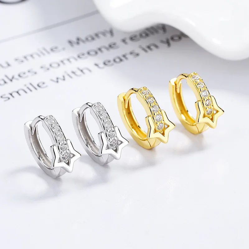 Fashion Jewelry 925 Sterling Silver Statement Earrings Star Row of Zircon Gold Plated Hoop Earrings for Women