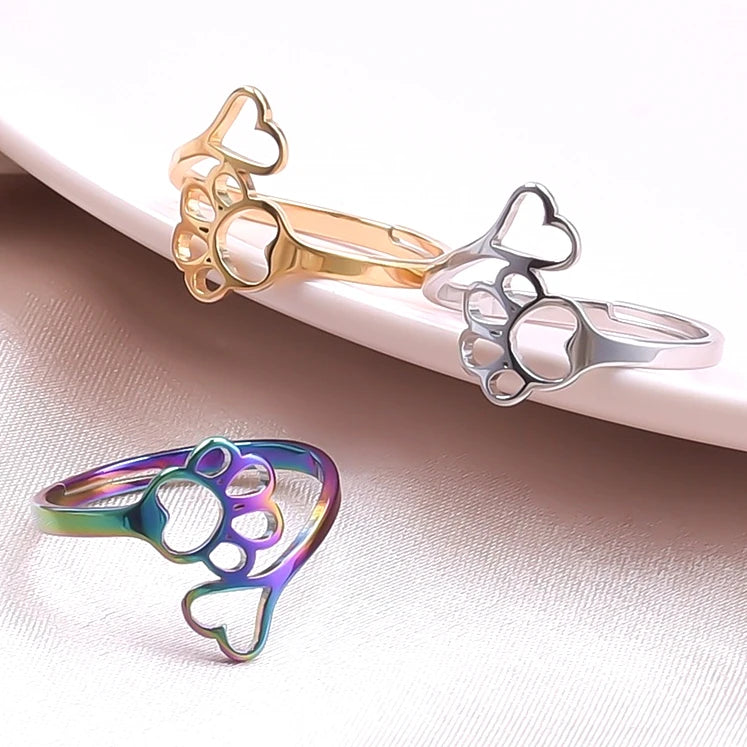 Factory Simple Opening Adjustable Ring Non Tarnish Stainless Steel Rings Cute Palm Print Heart Ring Gifts for Women