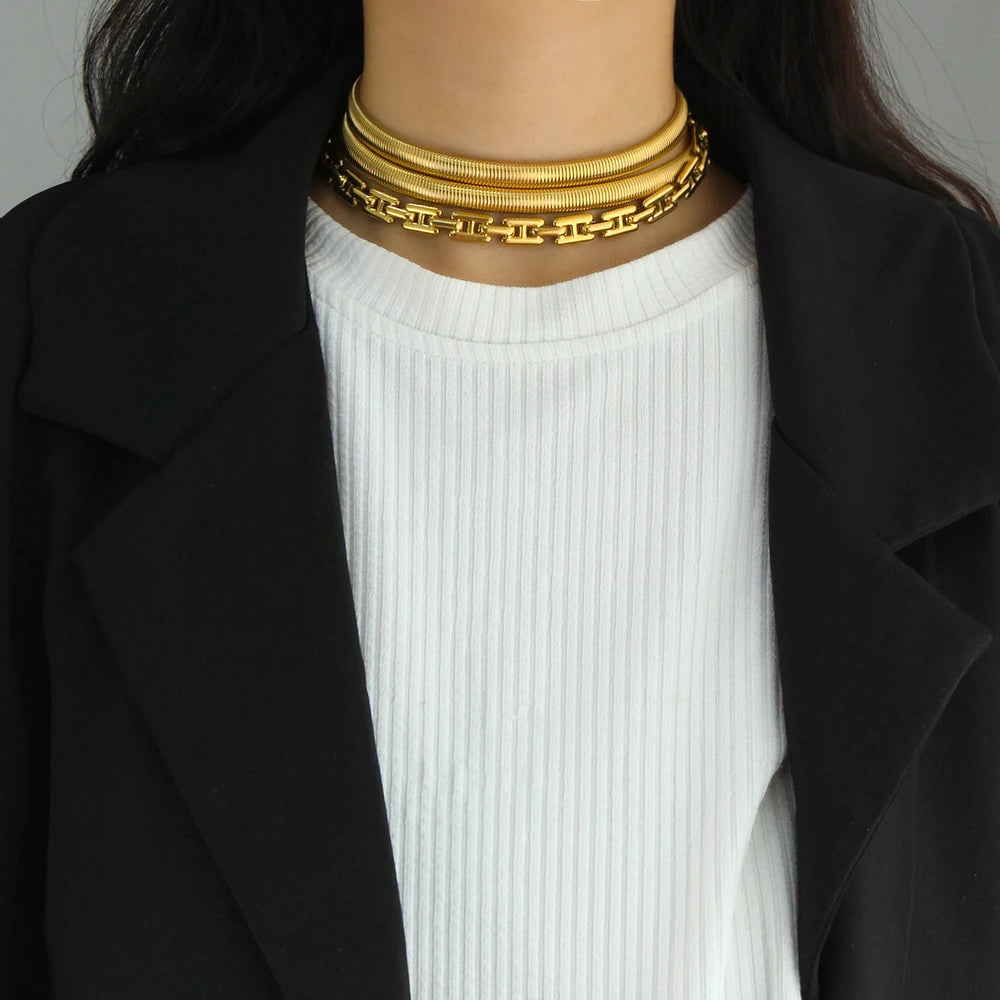 316L High Quality Stainless Steel Layers Elastic Necklaces Unisex Hand-made Chains Choker PVD Plated Accessories