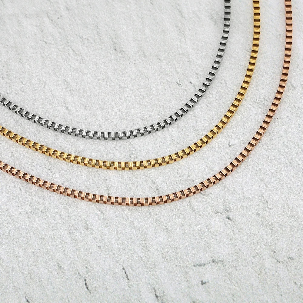 Boho Simple Minimalist Stainless Steel Largo Box Chain Choker Necklace Gold Plated Fashion Jewelry for Gift