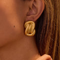 Hypoallergenic Non Tarnish Stainless Steel Women's Jewelry Chic Rectangle Statement Knot Texture Gold Stud Earrings