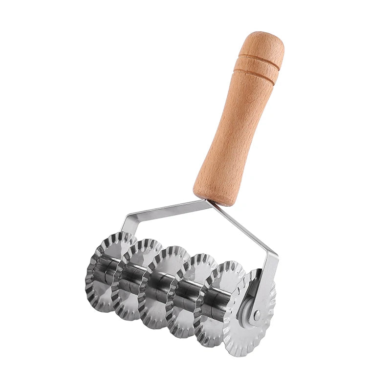 Manjia Pie Pastry Dough DIY Pizza Roller Wheel Punch With Durable Wooden Handle  Lattice Roller Cutter Pizza Puncher