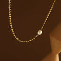 2022 New Trendy Waterproof Choker 18k Gold Plated Stainless Steel Link Chain Single Pearl Necklace