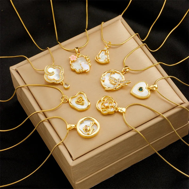 New Multi Designs High Quality Stainless Steel 18K Gold Plated Four Leaf Clover Necklace for Women