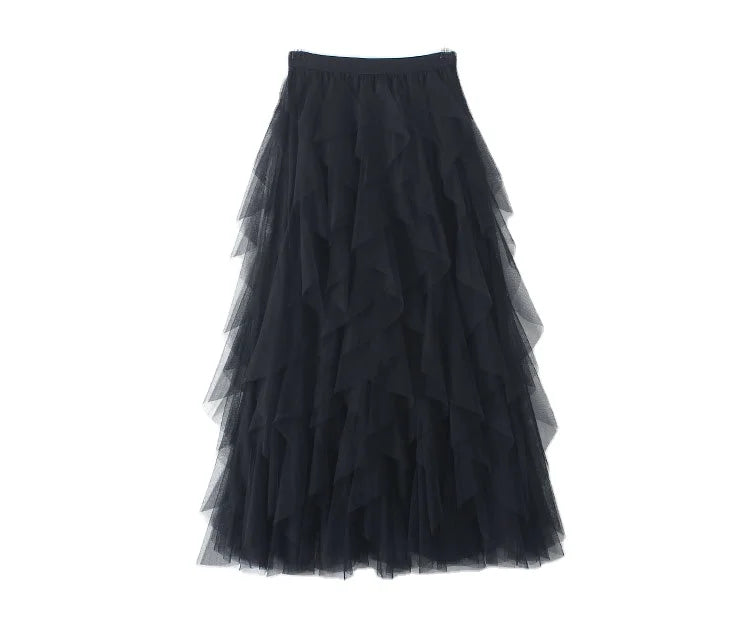 Wholesale Women Irregular Mesh Skirt Fashion Elastic High Waist Long Skirt for Women Maxi