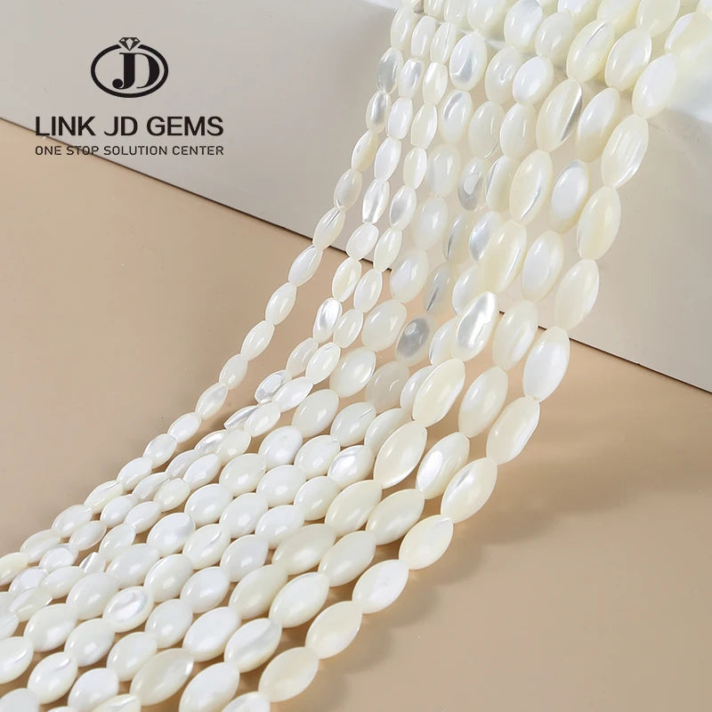 JD Rice Shape White Natural Mother of Pearl Shell Bead Natural Freshwater Pearl Rice Shape Beads for Jewelry Making