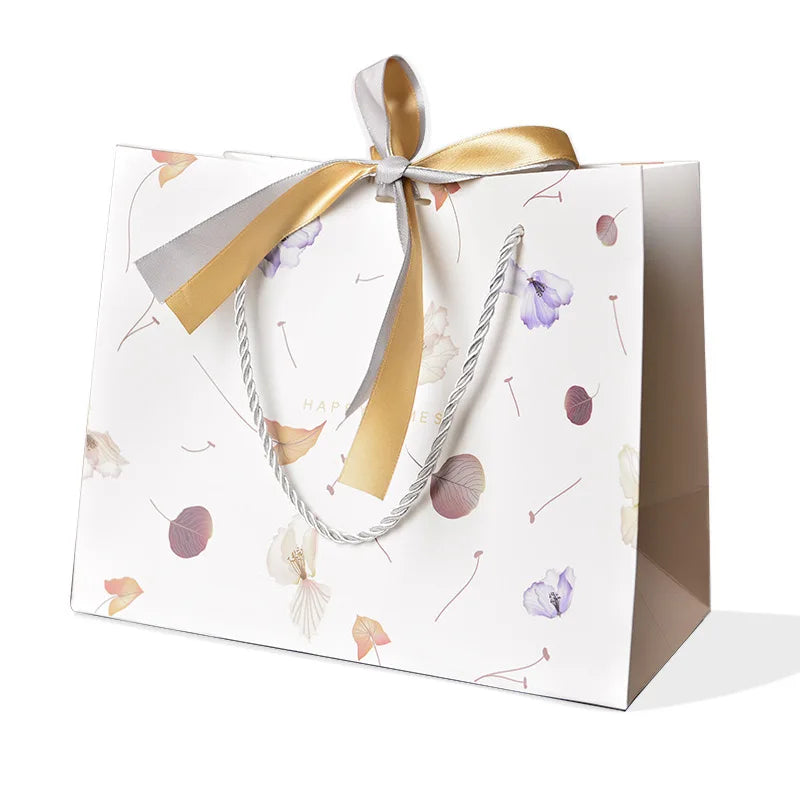 Ins Style Leaf Gift Bags Luxury White Gifts Shopping Paper Bags With Your Own Logo