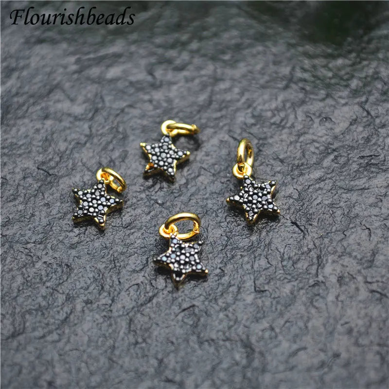 7.5mm Small Size Gold Silver Plating Black CZ Setting Star Shape Mini Charms for Jewelry Making