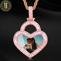 Wholesale Fashion Jewelry Custom Picture Charm Brass Baguette Zircon Diamond Iced Out Heart Photo Pendant Memory Jewelry