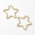 QIAOREN 12327 Trendy Star Hoop Earrings Gold Stainless Steel Sleek 5-Point Star Shaped Large Hoops Y2K Celestial Jewelry Women