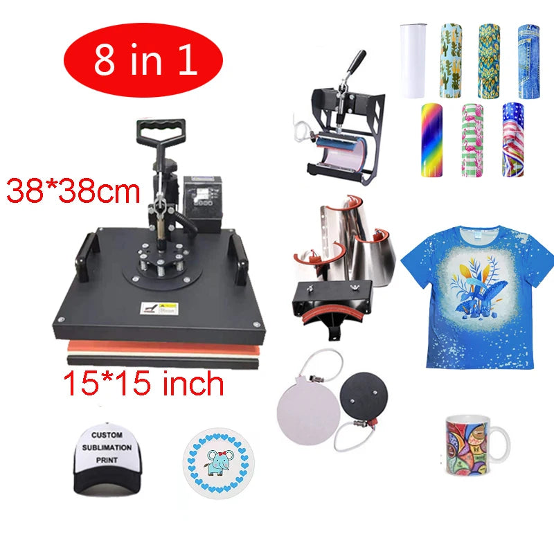 RubySub Combo 15*15 8 in 1 Heat Press Machine Sublimation Mug Hat T Shirt Heat Press Machine