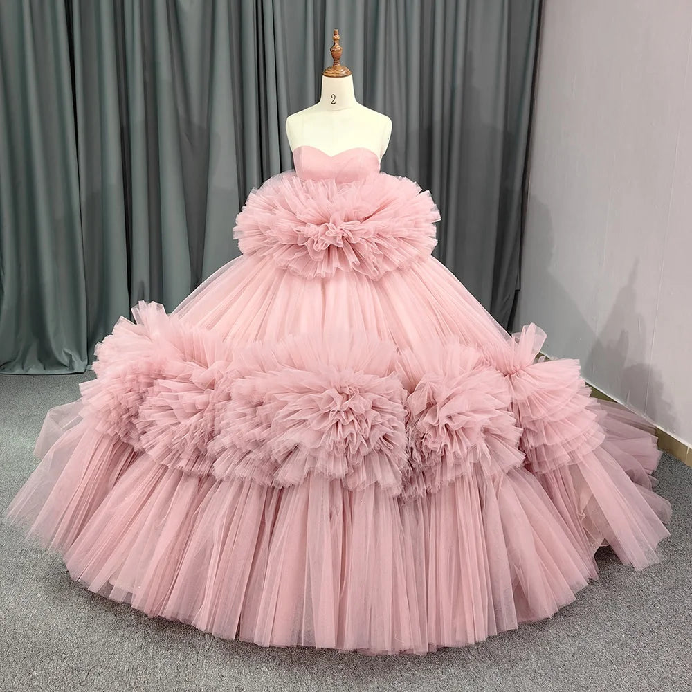 Jancember 6724 Princess Pink Arabic Ruched Ball Gown Evening Quinceanera Dresses