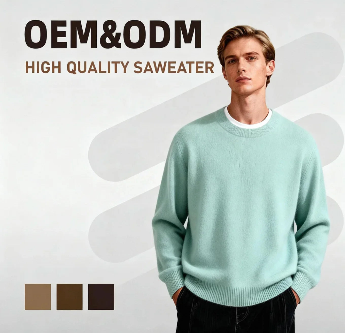 Custom High Quality Men's Autumn Winter Crewneck Pullover Cashmere Knitted Mink Wool Sweater