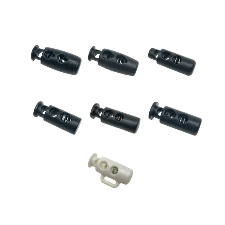 Stopper Supplier Long Shape Two Holes Plastic Garment Bag Shoes Cord Lock Latest String Leather Cord Stopper