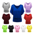 Large Women's Loose Bat Sleeve V-Neck Short Sleeve Female Oversized Crop Top T-shirt