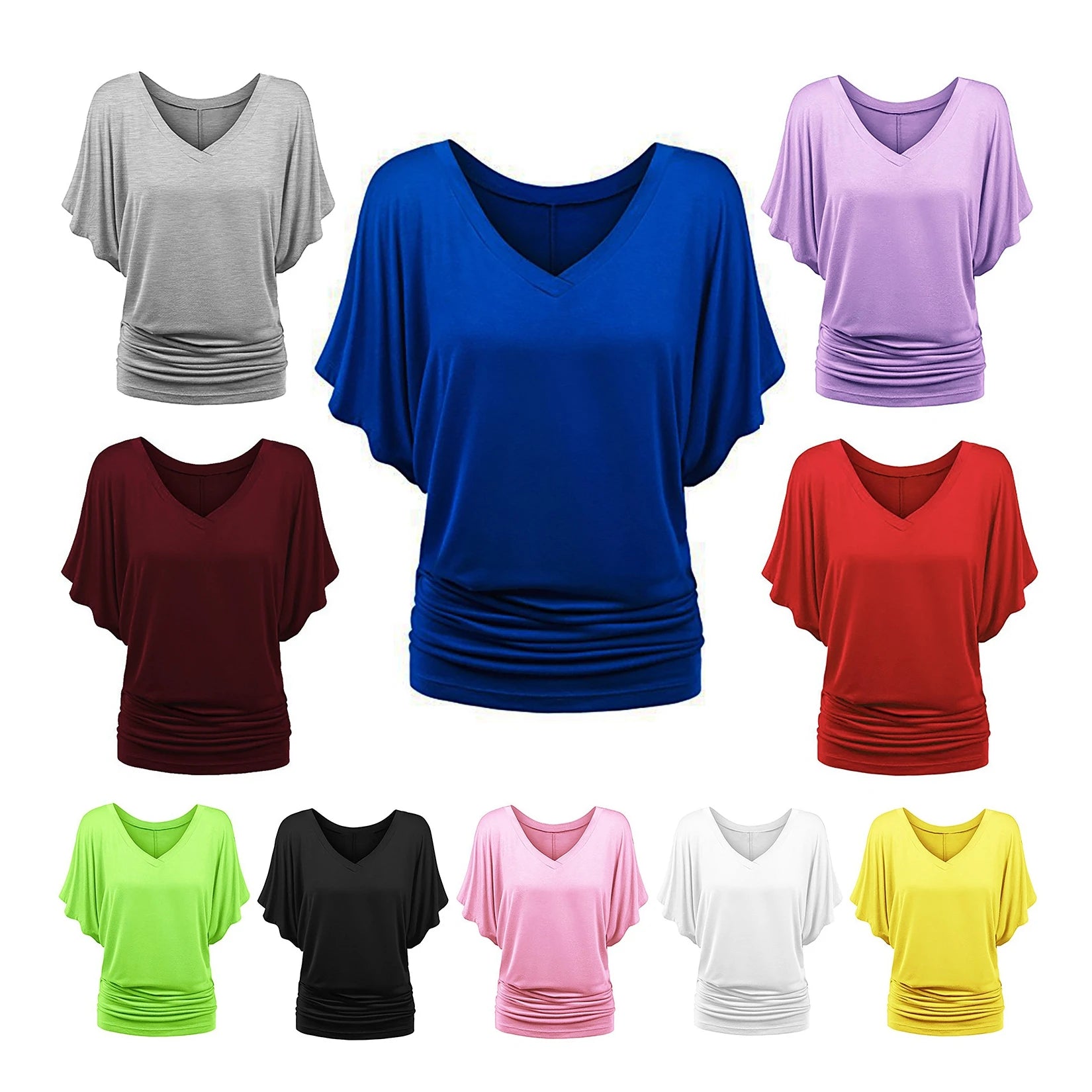 Large Women's Loose Bat Sleeve V-Neck Short Sleeve Female Oversized Crop Top T-shirt