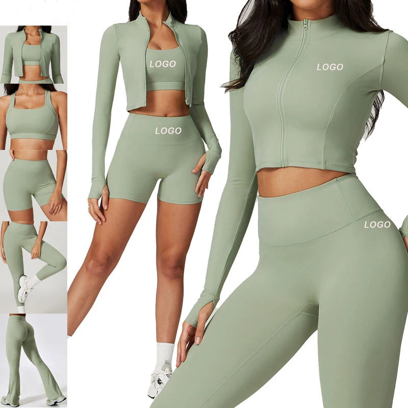 Seamless Activewear Plus Size Yoga Set Womens Workout Gym Fitness Sets With Zipper Jacket