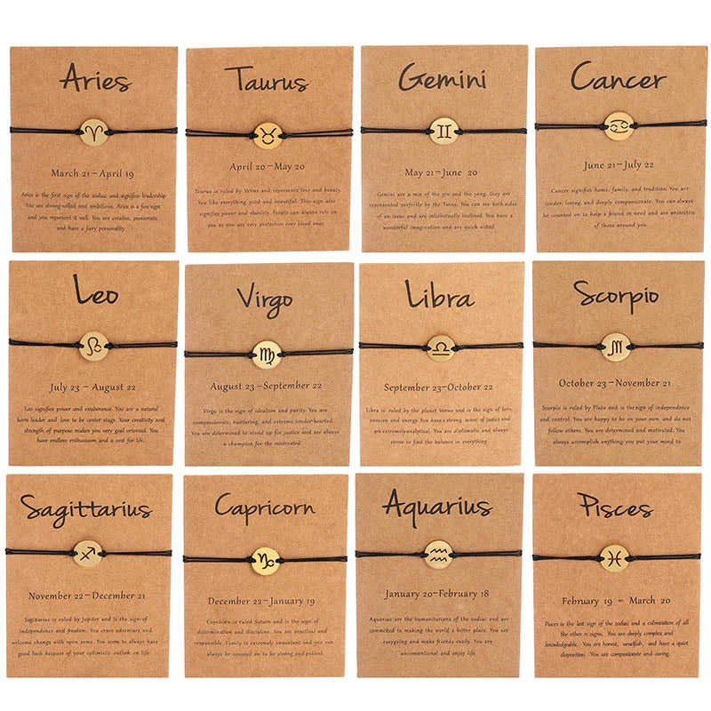 Fashion Non Tarnish Silver 18K Gold Plated Adjustable Charm Stainless Steel 12 Zodiac Sign Bracelet Jewelry for Women