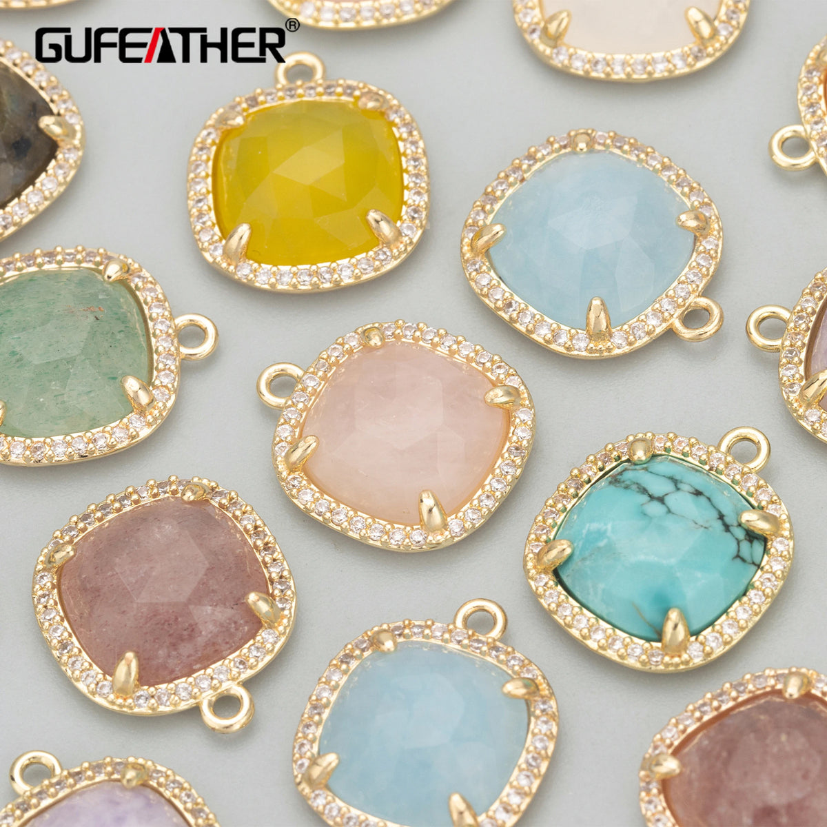 MD08 18K Gold Plated Brass Nickel Free Copper DIY Pendants Jewelry Components Natural Stone 4pcs/lot Accessories Charms Findings