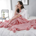 Low Price Pink Sofa Pompom Blanket Super Soft Custom Travel Organic Cotton Knitted Blanket With Tassel