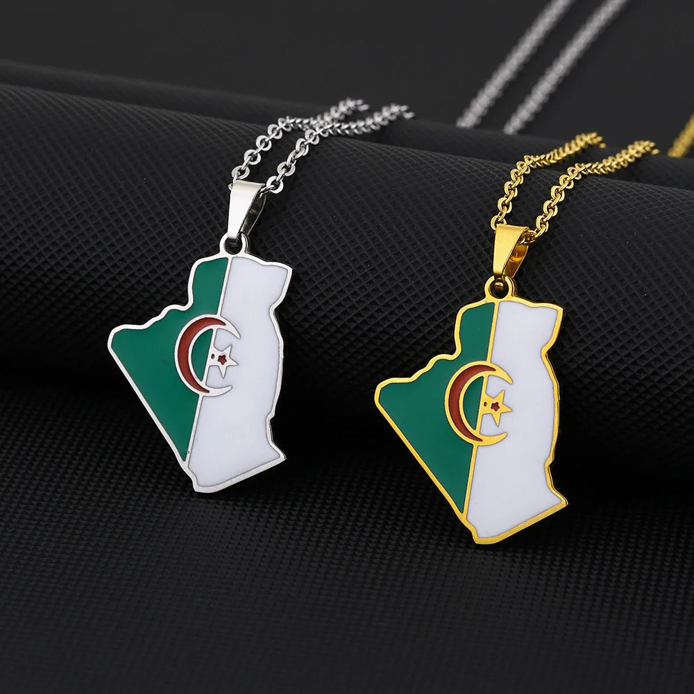 New Algeria Map Pendant Necklace Men's Necklace Fashion Algerian Country Flag Map Necklace Pendant Accessories Party Jewelry