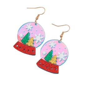 Hot Wishing Ball Winter Snowflake Christmas Tree Nice Girl Color-Changing Glitzy Laser Acrylic Drop Earrings Xmas Fashion Gift