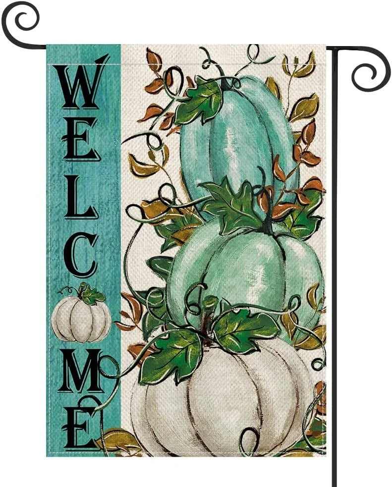 12x18 Inch Double Sided Fall Thanksgiving Welcome Pumpkins Burlap Garden Flags for Holiday Party Decor