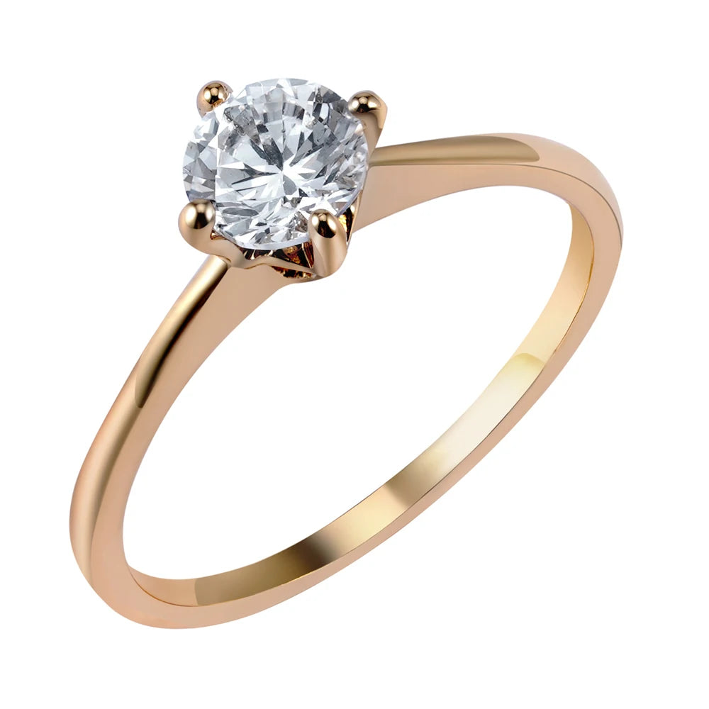 Women Fashion Jewelry Gold Plated Claw Set Zirconia Wedding Engagement Diamond Wedding Proposal Ring