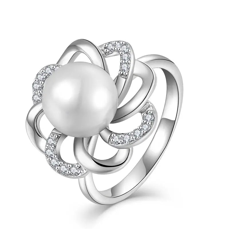YH JEWELLERY Beautiful Resizable Daisy Sterling Silver 9mm White Shell Pearl Flower Ring Mount for Kids