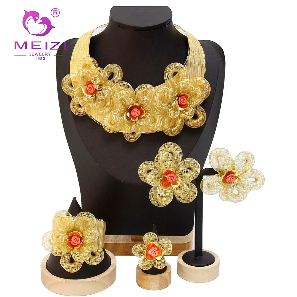 MEIZI JEWELRY  Fashion Jewelry Set Women Minimalist 18K Gold Chain Necklace and Earrings Set for Gift
