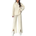 2025 Spring Half Zipper Pullover Plus Size Women Casual Regular Sleeve Sweaters Flare Pants Two Piece Set Women Knitted Sets
