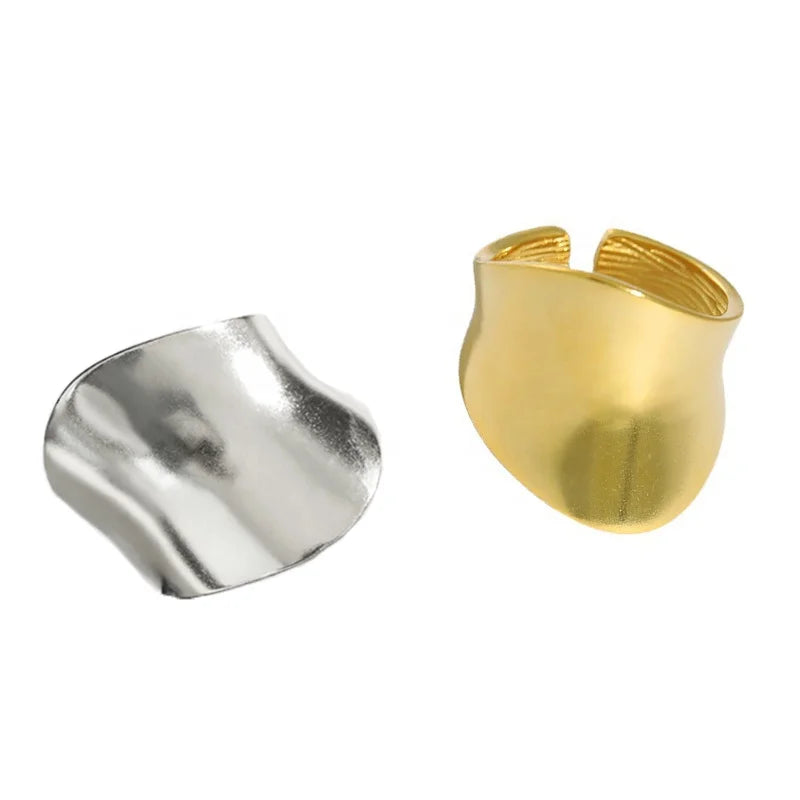 WuQie Sterling Silver Solid 925 Jewellery Classic 18k Gold Plated Fashion Jewelry Finger Women's Widen Glossy Adjustable Rings