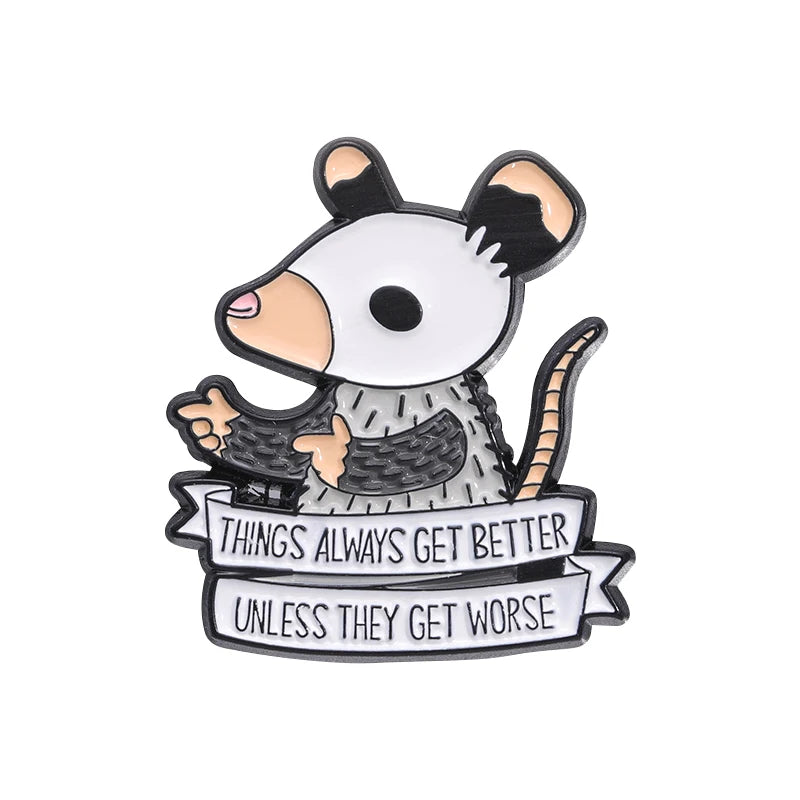 Optimistic Rat Lapel Badge Cute Animal Enamel Pin Funny Phrase Brooch Backpack Jewelry