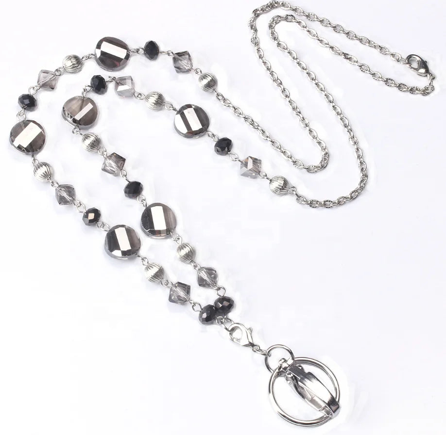 OEM Factory Wholesale Vintage Beaded Fashion ID Badge Retractable Reel Lanyard Holder Necklace for Party & Wedding Unisex