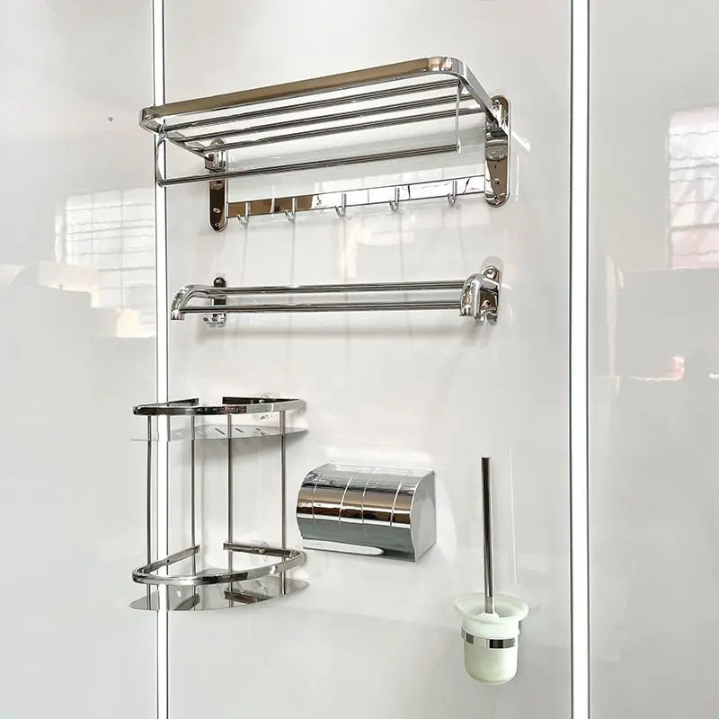 304ss Bathroom  Accessory Set with Hand Towel Bar with Robe Hooks Toilet Paper Holder Toilet Brush  Shower Shelf