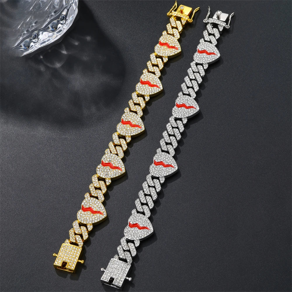 Hiphop Alloy Broken Heart-dripping Oil Chain Necklace 18K Gold Plated Jewelry for Men and Women