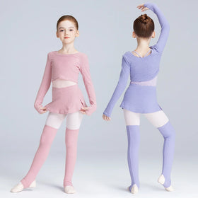 Children Ballet Dance Suits Autumn Winter Girls Warm Dance Training Tops & Skirts & Leggings 3 Pieces Sweater Suit