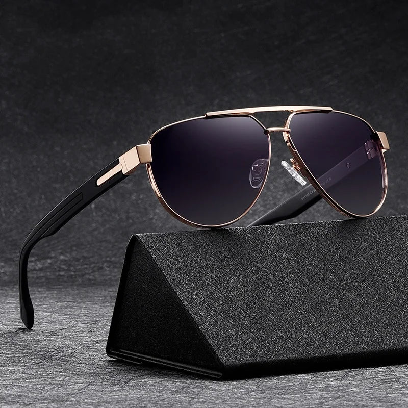Classic Fashion Toad Mirror Outdoor Sunglasses for Men UV400 Tac Double Beam Driving Sun Protection Polarized Metal Silver Frame