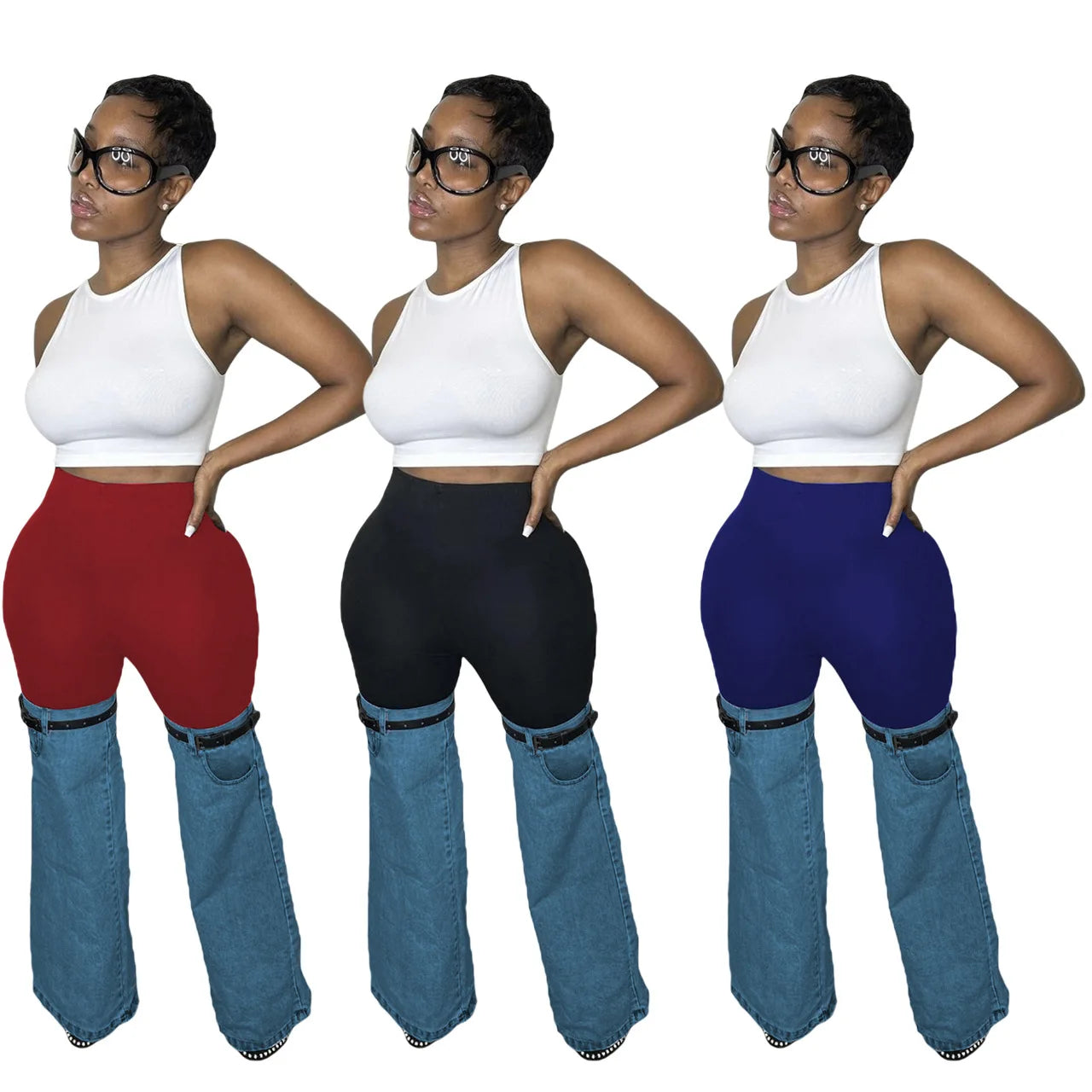 In Stock MOQ 1 Piece 2023 New Spliced Stretch Y2K Designer Jeans Women'S Flare Denim Jeans Pants Trousers for Women Female Lady