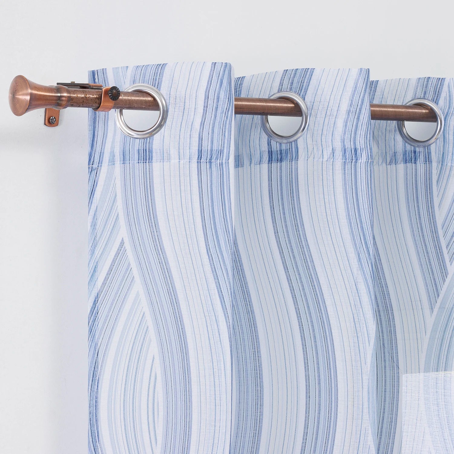Custom Blue Geometric Design Printed Living Room Sheer Tulle Curtains Printed Paper Printing Home Window Drapes