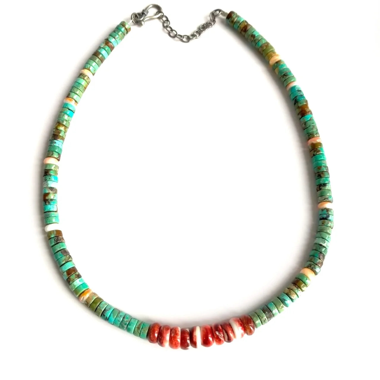 Beautiful Natural Turquoise & Spiny Oyster Heishi Necklace