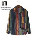 Oem New Men Retro Striped Shirt - Long Sleeve Button Down Blouse Loose Fit (Casual Streetwear Printed Top for Vintage Style)