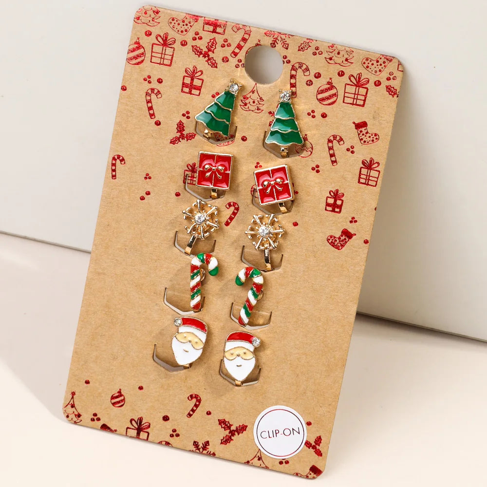 Newly Arrived Christmas Casual Jewelry for Women Cute Alloy Ear Clips Earrings in Snowflake Christmas Tree Santa Claus Designs