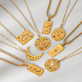 New Arrival  Stainless Steel 18K Geometric Sun Moon Diamond CZ Birthstones Pendant Necklaces for Girls