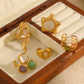 Wholesale Bulk 18k Gold Plated Vintage Natural Stone Open Rings Stainless Steel Female Jewelry
